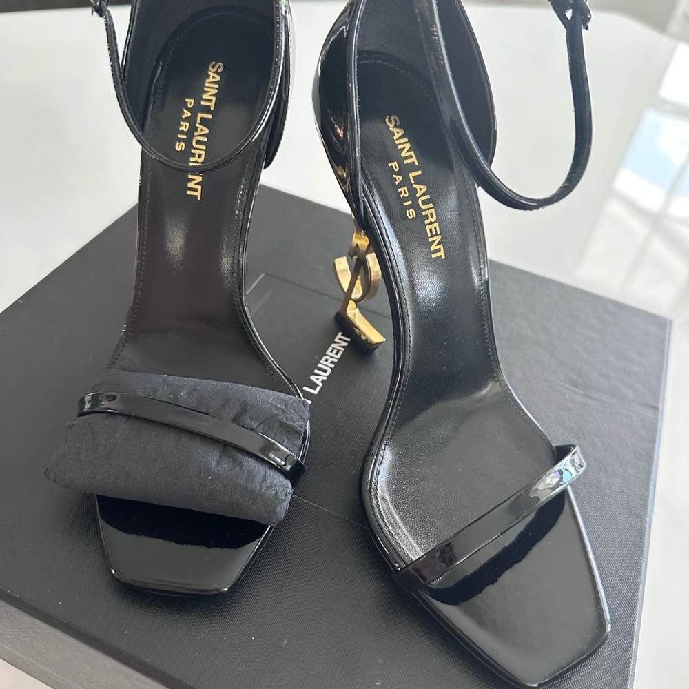 Saint Laurent Black Heeled Sandals with Ankle Strap